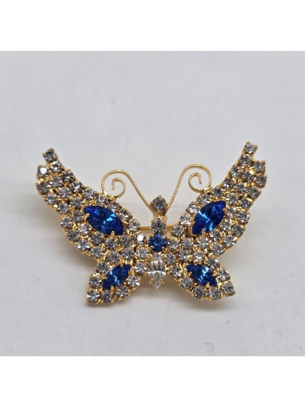 Vintage Butterfly Brooch Lind Calco 14K Gold Electroplated Rhinestone - Picture 2 of 7